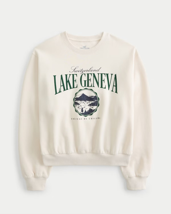 Easy Lake Geneva Switzerland Graphic Crew Sweatshirt | Hollister (US)