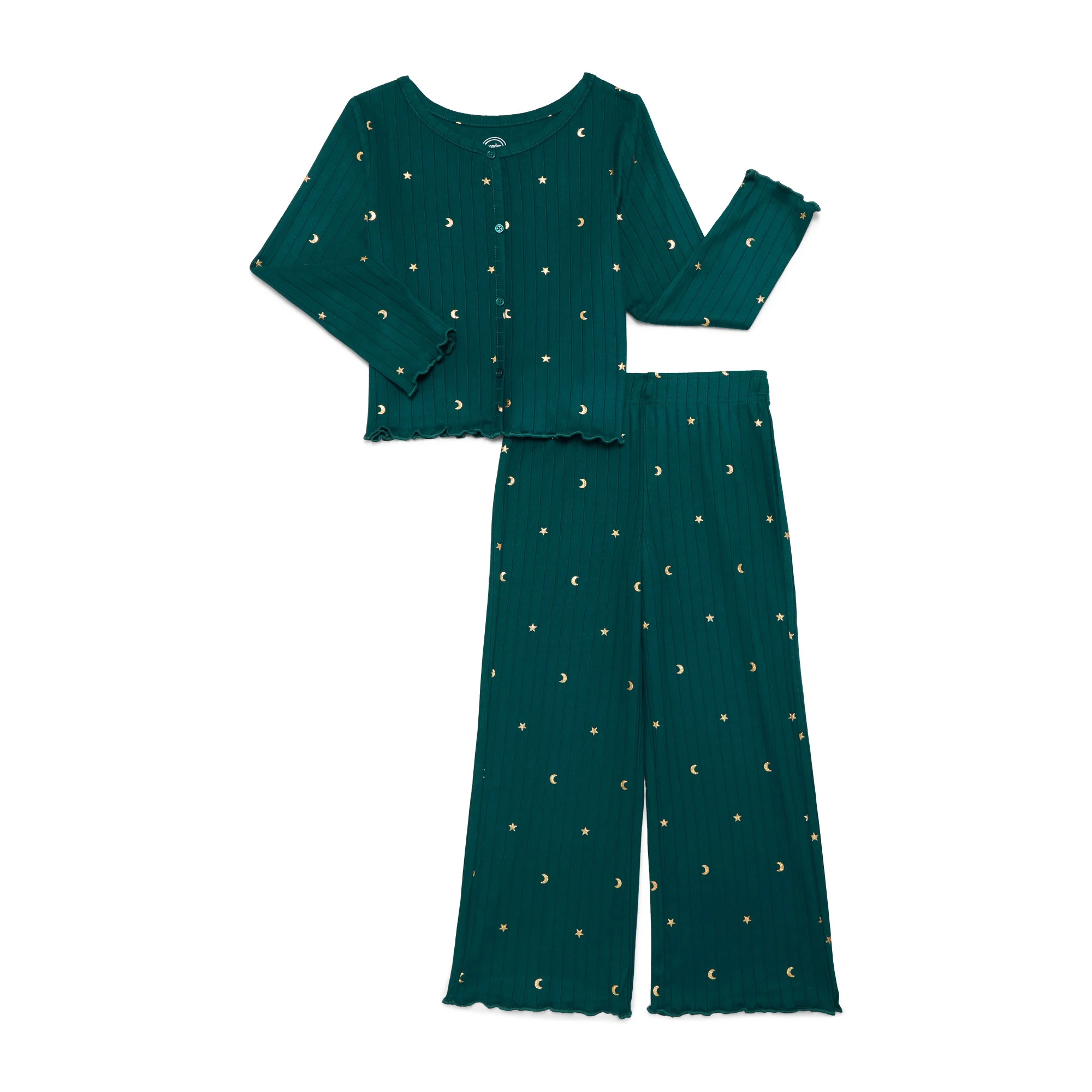 Wonder Nation Girls Ribbed Top and Pants Pajama Set, 2-Piece, Sizes 4-18 | Walmart (US)