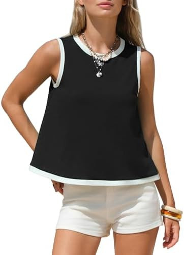 EXLURA Women Summer Sleeveless Tops 2026 Casual Cotton Tank Tops Color Block Crewneck Blouses Goi... | Amazon (US)