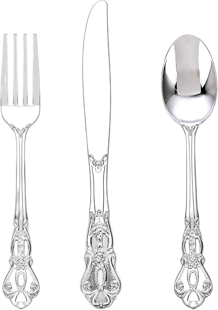90PCS Silver Plastic Silverware Elegant for Parties Family Dinners | Amazon (US)