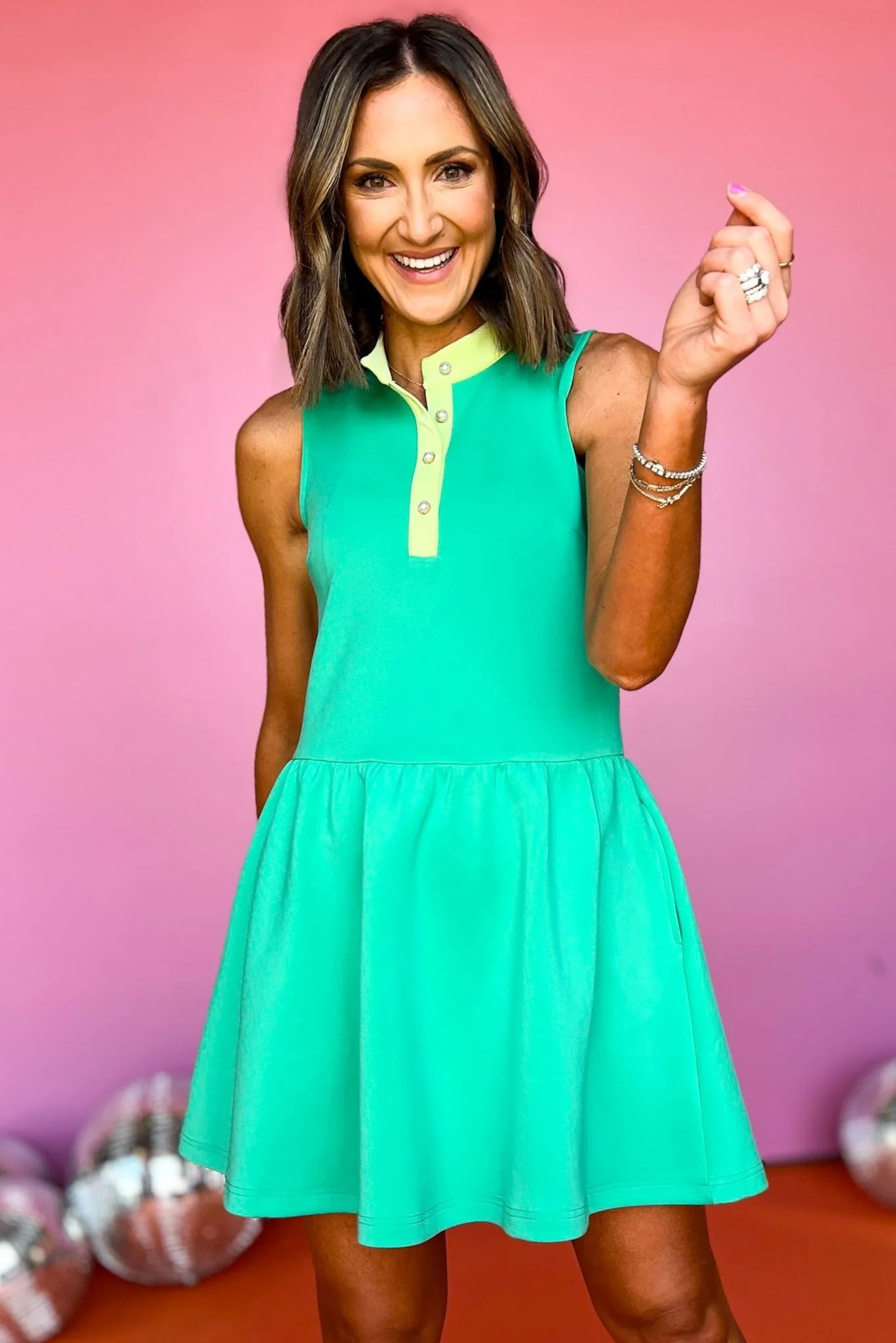 SSYS The Colorblock Augusta Pearl Button Scuba Dress In Kelly Green Lime | Shop Style Your Senses