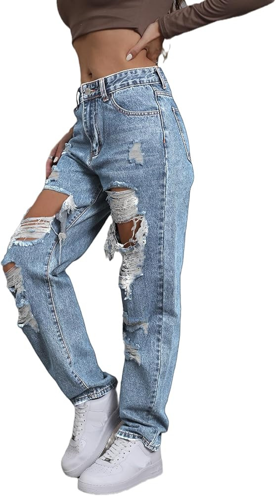 Ripped Jeans Womens Distressed high Waisted Jeans for Women Trendy Wide Straight Leg Y2k Pants Wo... | Amazon (US)