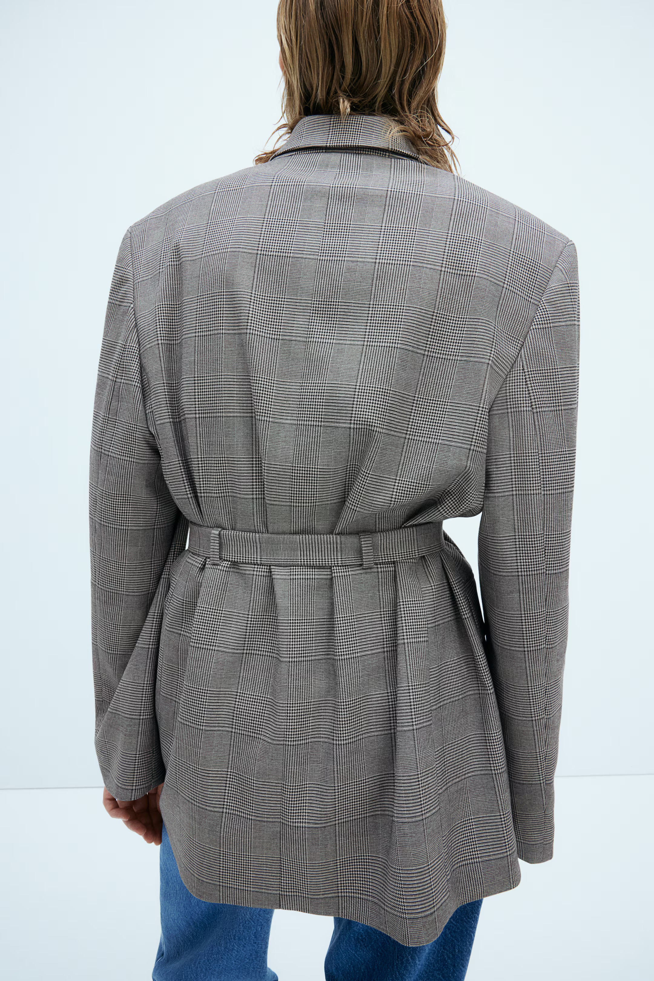 Belted Jacket - Taupe/checked - Ladies | H&M US | H&M (US + CA)