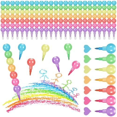 24 Pcs Round Stacking Crayons for Kids Set of 24, Each Has 7 Colors Rainbow Stacking Crayons Rain... | Amazon (US)