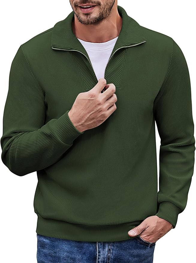 COOFANDY Men's Quarter Zip Up Pullover Mock Neck Long Sleeve Sweater Casual Corduroy Polo Sweatsh... | Amazon (US)