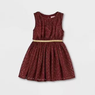 Toddler Girls' Sparkle Lace Tank Dress - Cat & Jack™ Burgundy | Target