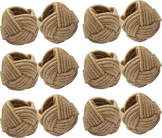 COTTON CRAFT Jute Napkin Rings - Set of 12 Handmade Nautical Knot Woven Rope Napkin Ring - Dining... | Amazon (US)