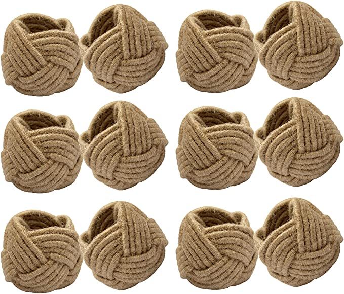 COTTON CRAFT Jute Napkin Rings - Set of 12 - Handmade Burlap Rope Dining Table Napkin Holders - E... | Amazon (US)