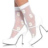 Leg Avenue Women's Sheer Spandex Woven Daisy Anklet Socks, White/Yellow, One Size | Amazon (US)