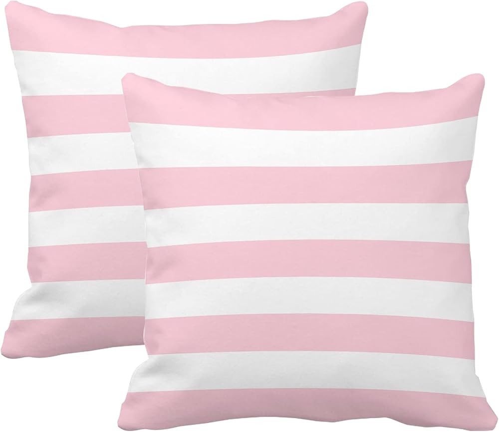 Leaveland Pink and White Stripe Set of 2 18x18 Inch Cotton Polyester Square Throw Pillow Cover De... | Amazon (US)