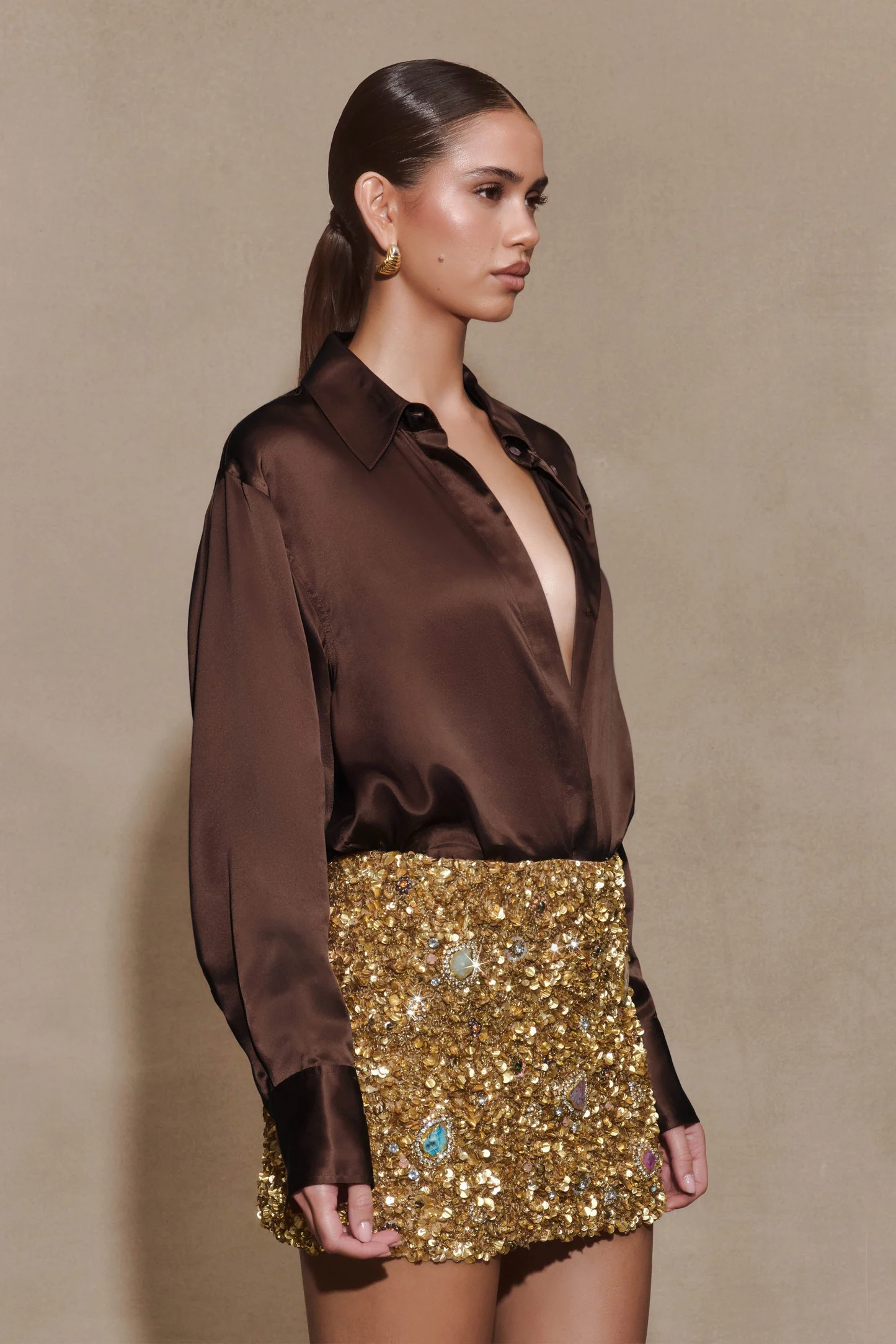 Porter Hand Beaded Mini Skirt - Gold | Meshki UK