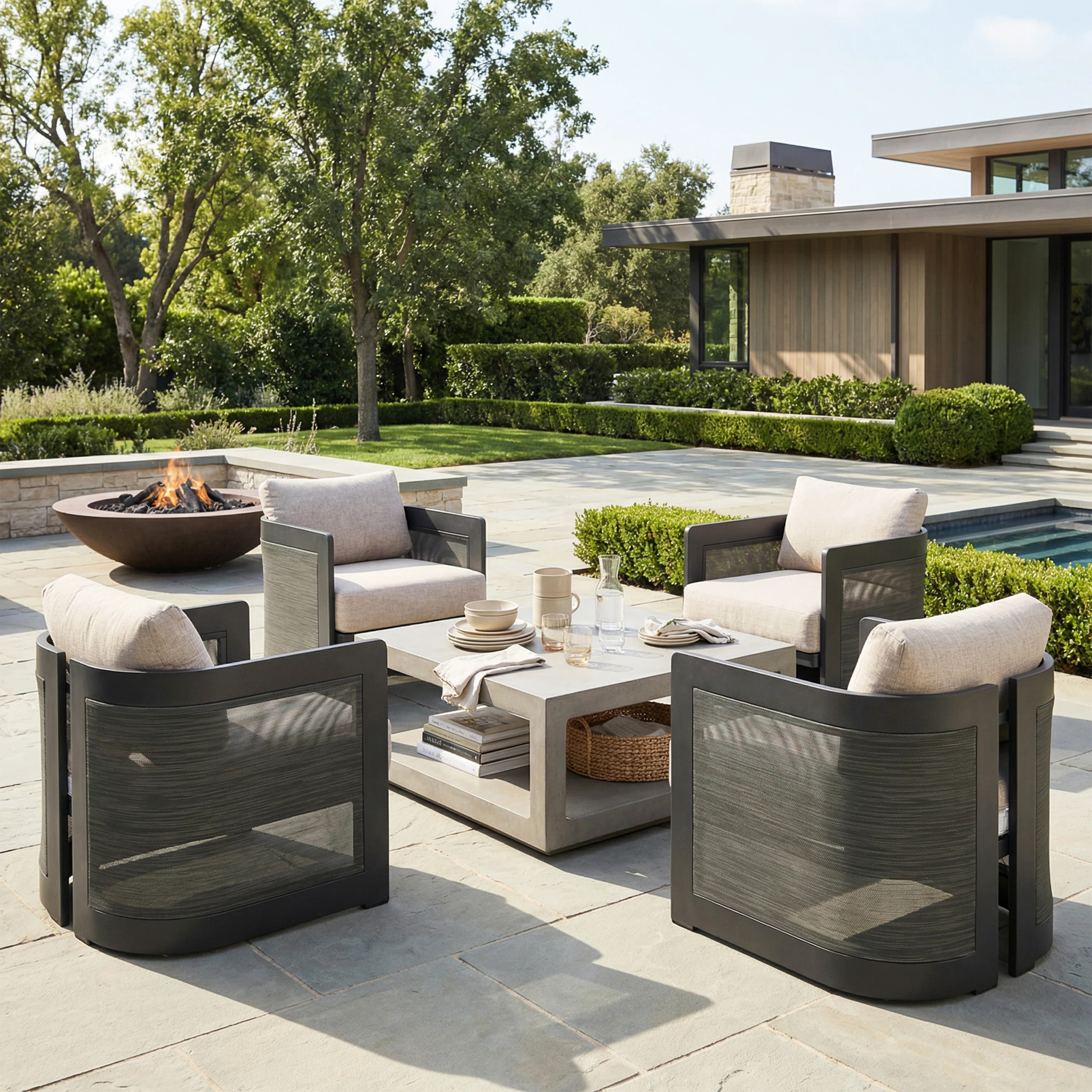 Badgery Modern Coastal Aluminum Outdoor Club Chairs with Breathable Mesh Panels and Olefin Cushio... | Wayfair North America