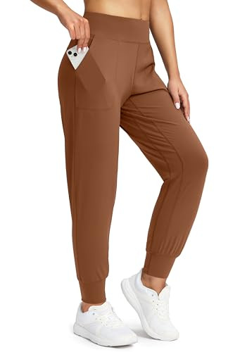 Soothfeel Women's Joggers with Zipper Pockets High Waisted Athletic Workout Yoga Pants Joggers for Women (Bright Brown, M) | Amazon (US)