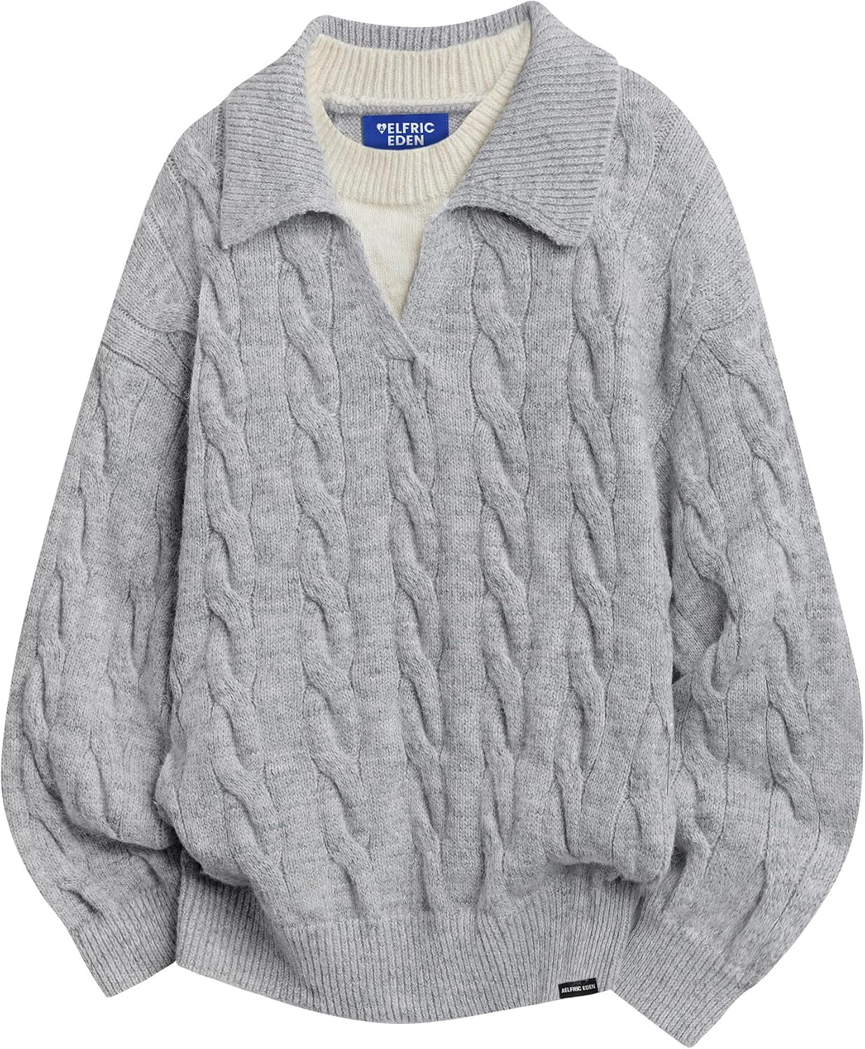 Aelfric Eden Oversized Sweater Fake Two Polo V Neck Knit Pullover | Amazon (US)