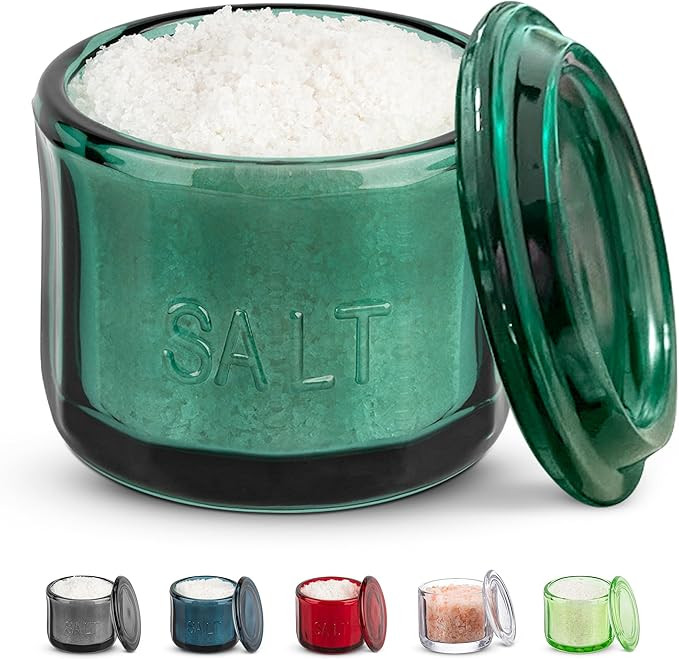 KooK Glass Salt Cellar, with Lid, Embossed Pressed Glass, Clear Storage Container, for Coffee, Su... | Amazon (US)