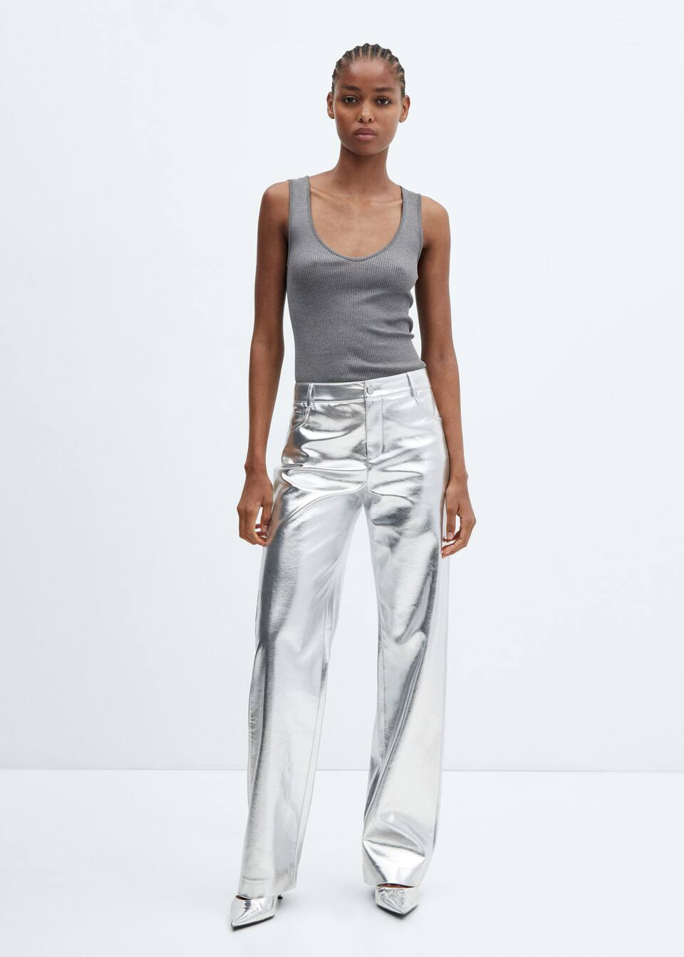 Metallic leather-effect pants -  Women | Mango USA | MANGO (US)