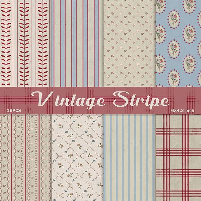 PRSTINCOL Scrapbook Paper,16 Sheets 4.1x5.8 Inch Vintage Stripe Style Scrapbook Supplies,Single-S... | Amazon (US)