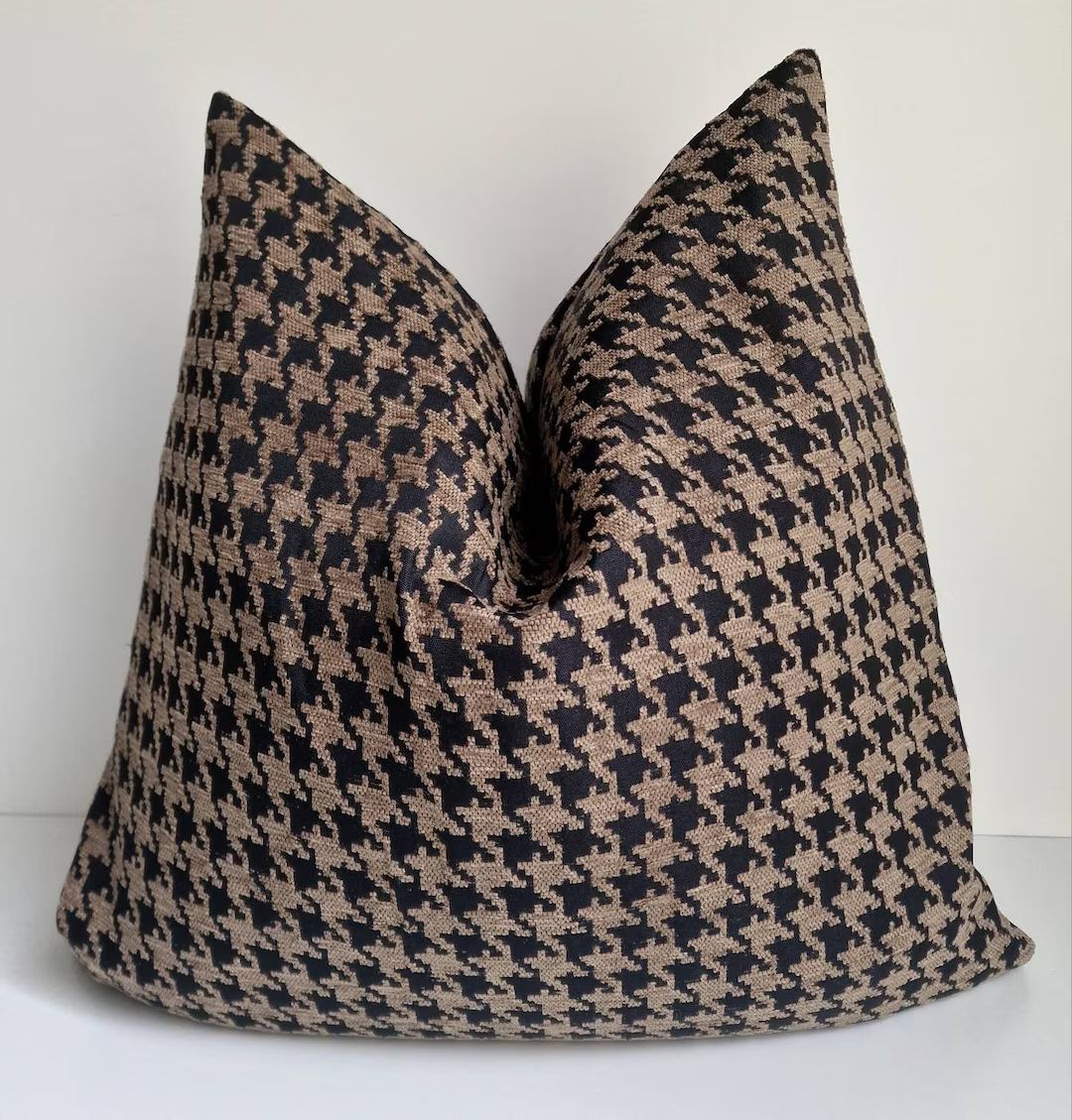 Houndstooth Pillow Cover Dark Beige Pillow Midcentury Pillow - Etsy | Etsy (US)