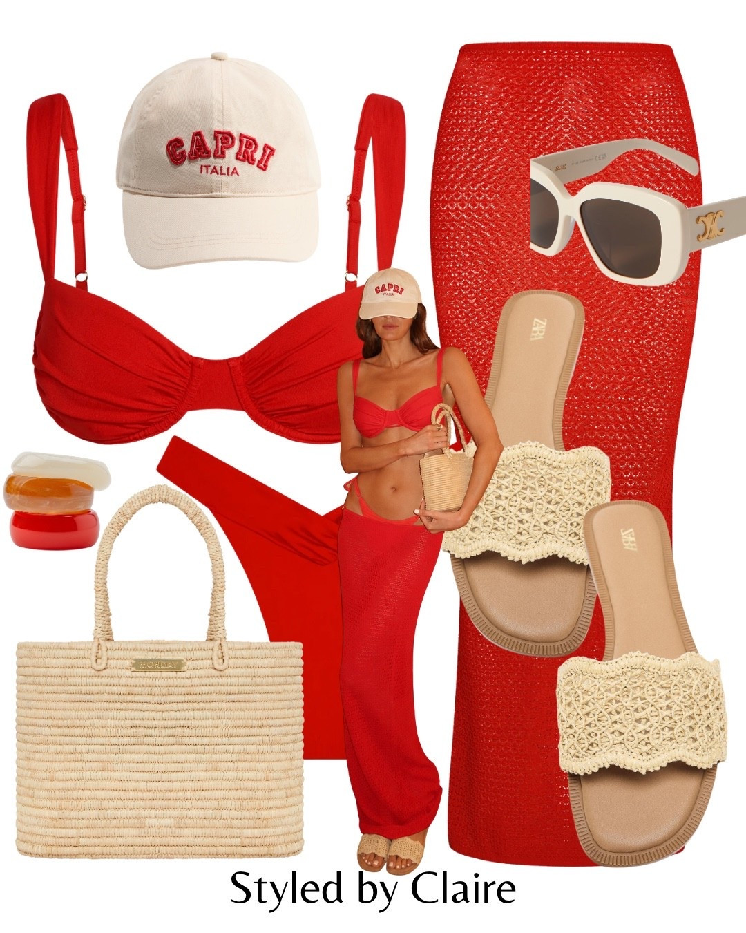 POP OF RED❤️‍🔥
Tags: Monday swimwear chilli pepper crochet knit maxi skirt bikini top bottoms thong cap raffia bag sandals Zara Celine sunglasses resin bracelets H&M cap capri fashion summer holiday vacation inspo outfit chic beach club

#LTKsummer #LTKstyletip #LTKbag