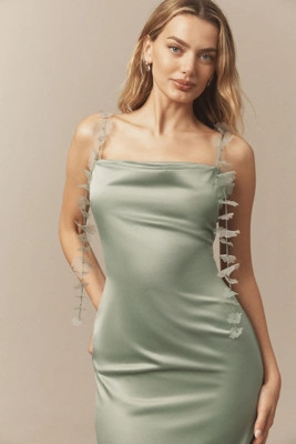 BHLDN Arabella Tendril-Sleeve Satin Maxi Dress | Anthropologie (US)