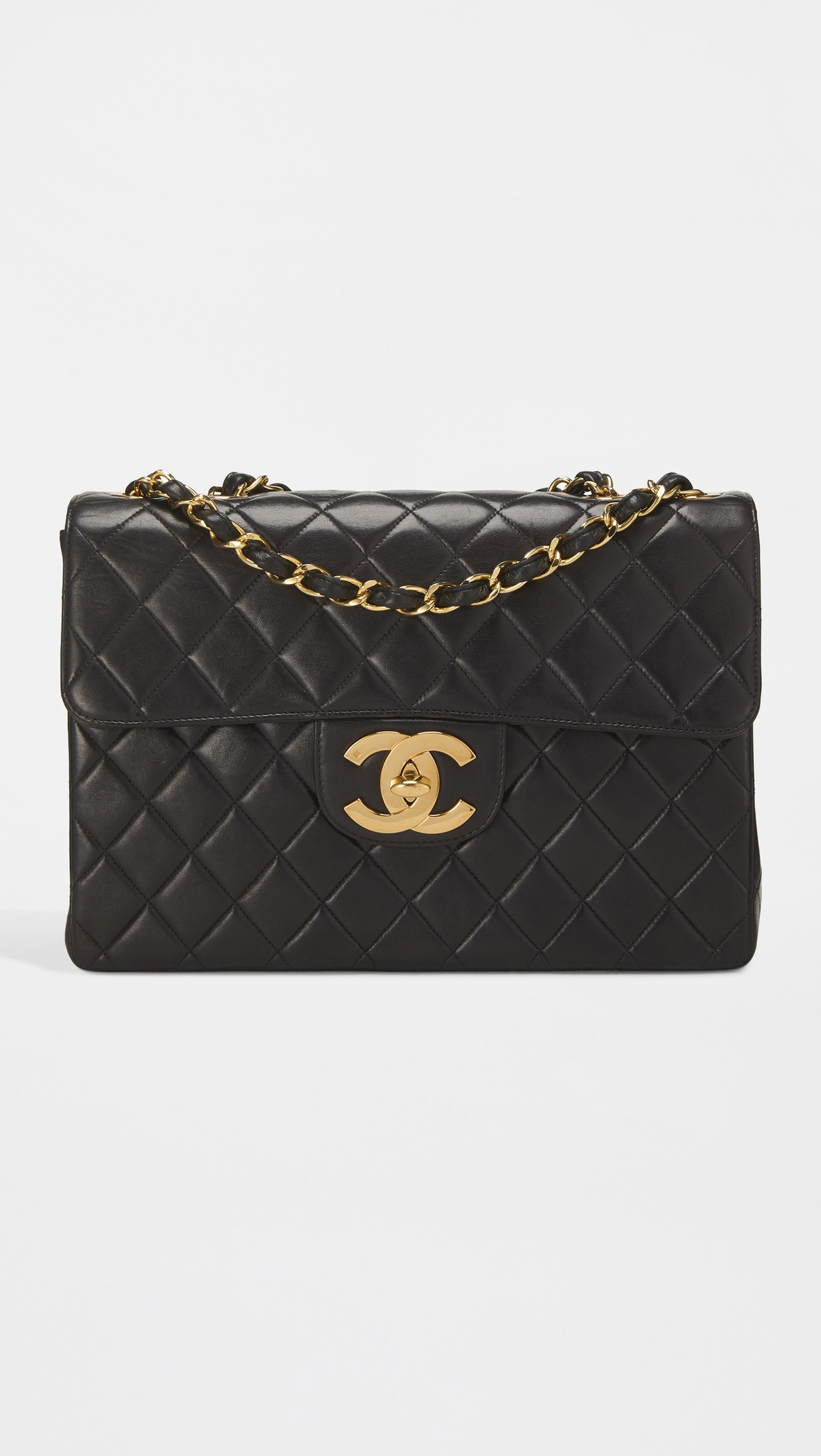 Chanel Black Lambskin Half Flap Jumbo Bag | Shopbop