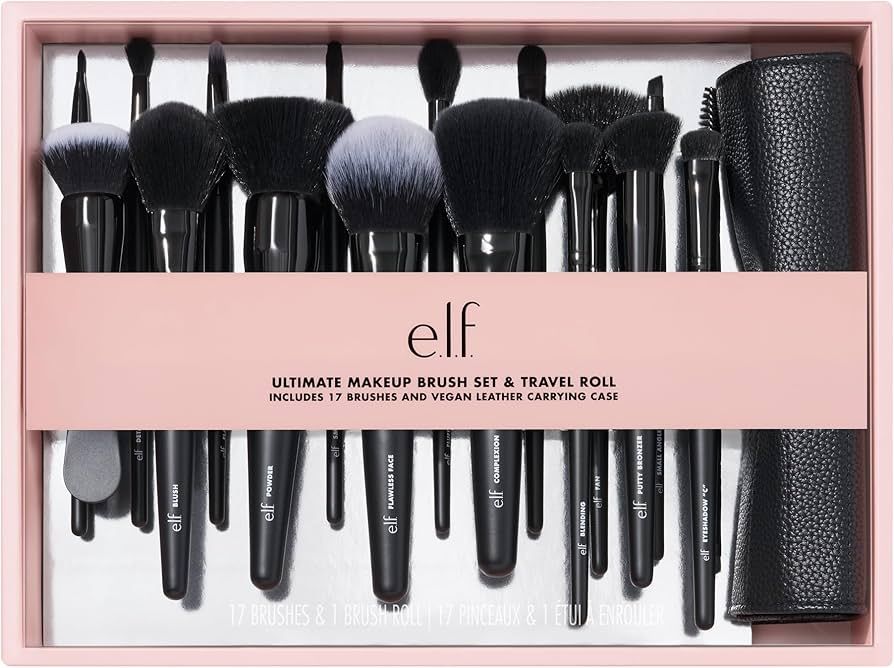 e.l.f. Ultimate Makeup Brush Set & Travel Roll, 17-Piece Brush Kit, Brushes For Eyeshadow, Founda... | Amazon (US)