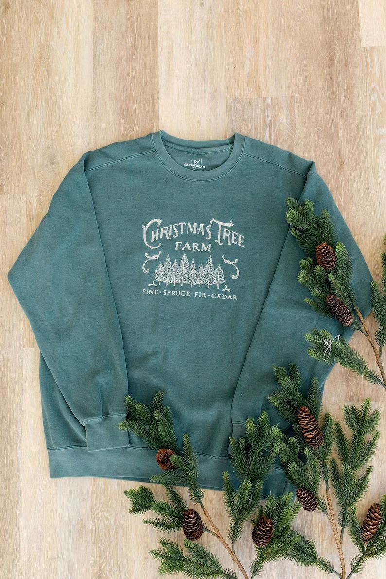 Vintage Christmas Tree Farm Comfort Colors Green Embroidered Crewneck Sweatshirt, Merry Christmas... | Etsy (US)