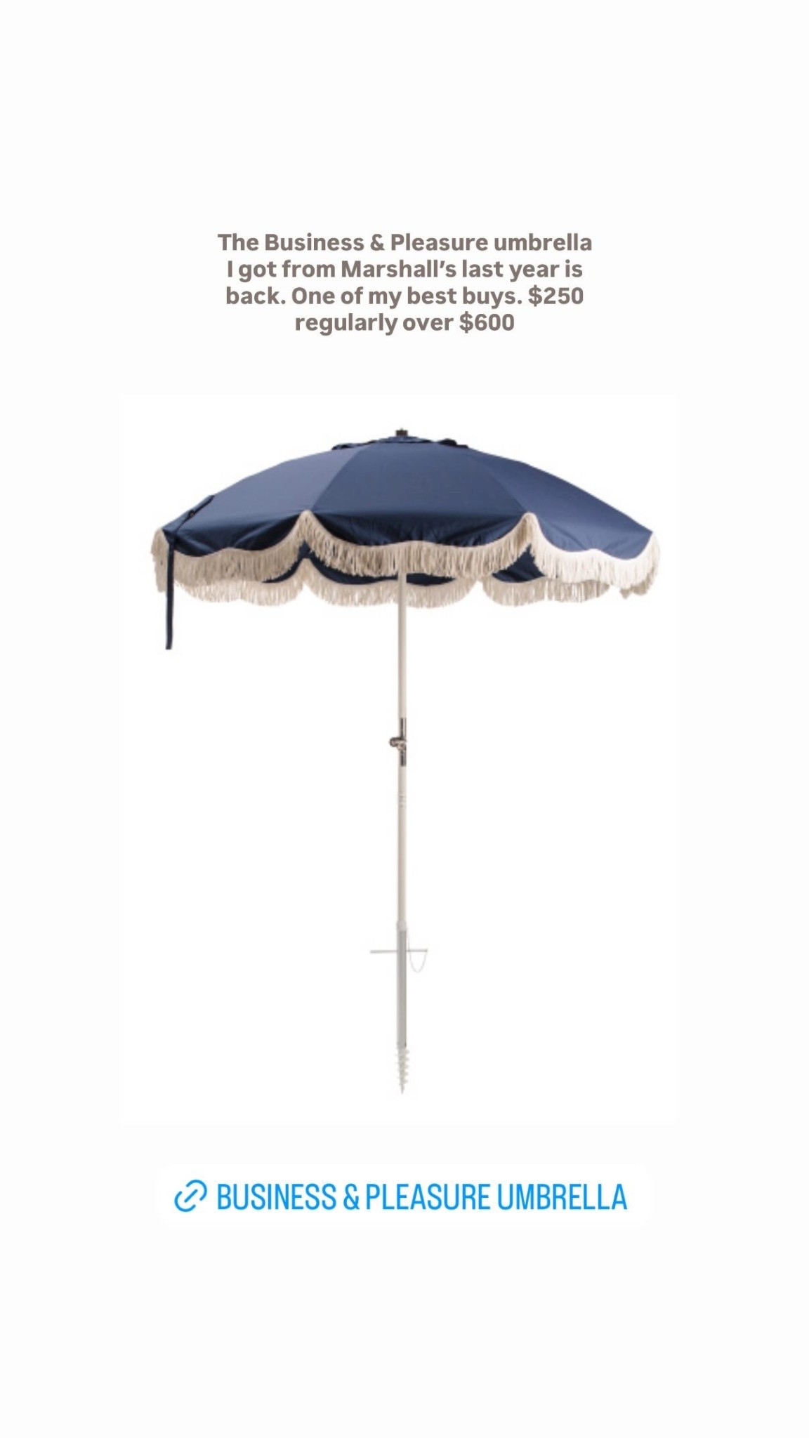 The Business & Pleasure umbrella I got from Marshall’s last year is back. One of my best buys. $250 regularly over $600
