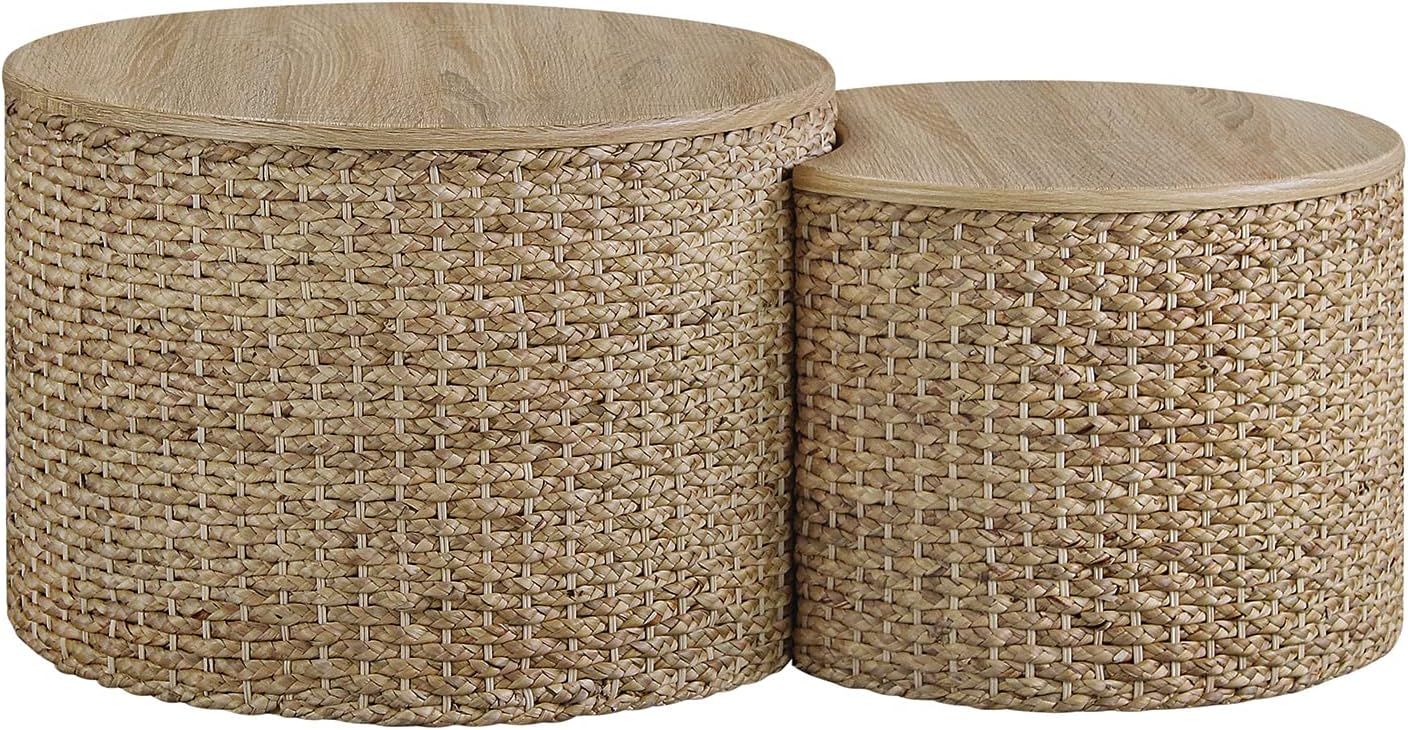 Giofanzo Nesting Coffee Table Set of 2, Rustic Industrial Round Stacking with Hand Braid Weaving ... | Amazon (US)