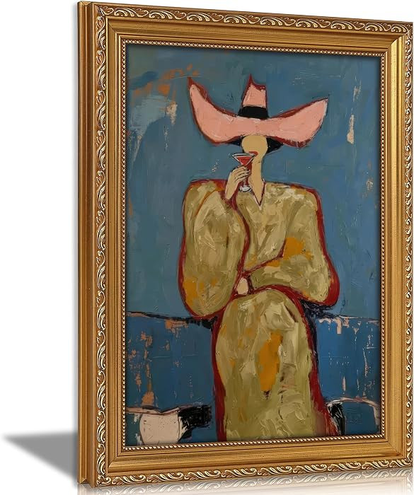 Vintage Gold Framed Bar Wall Art, Modern Western Cowgirl With Martini Canvas Print, Red and Pink ... | Amazon (US)