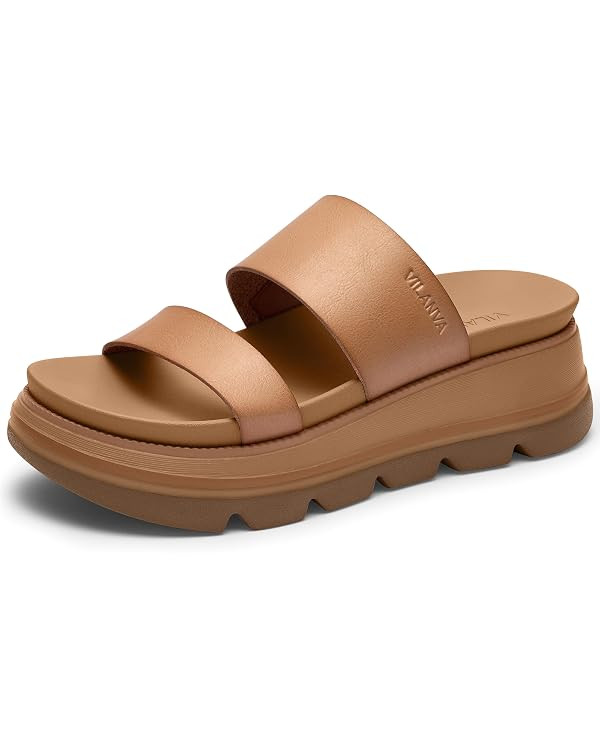 Vilanva Women's Platform Slip on Sandals Lightweight Comfortable Non-Slip Vacation Beach Chunky S... | Amazon (US)