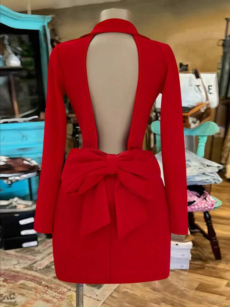 Franclia Elegante Vestido De Mujer Con Cuello De Solapa, Doble Botonadura, Espalda Descubierta, Lazo En La Cintura Y Estilo De Oficina | SHEIN