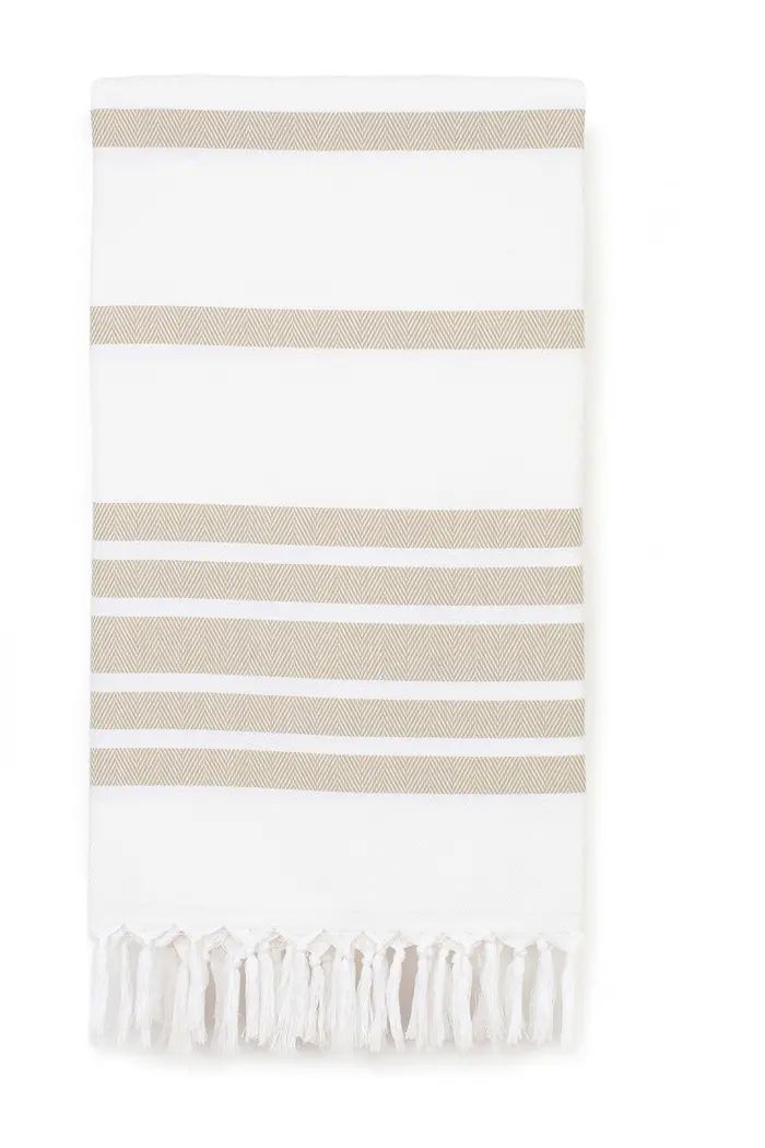 100% Turkish Cotton Herringbone Pestemal Beach Towel - Beige & White | Nordstrom Rack