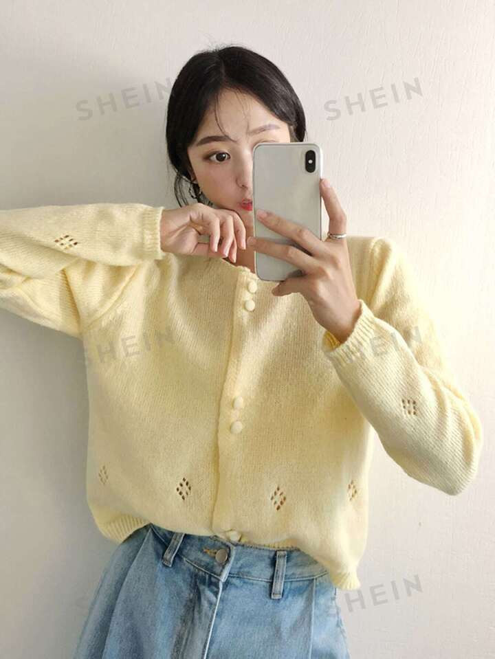 DAZY Solid Button Front Cardigan | SHEIN