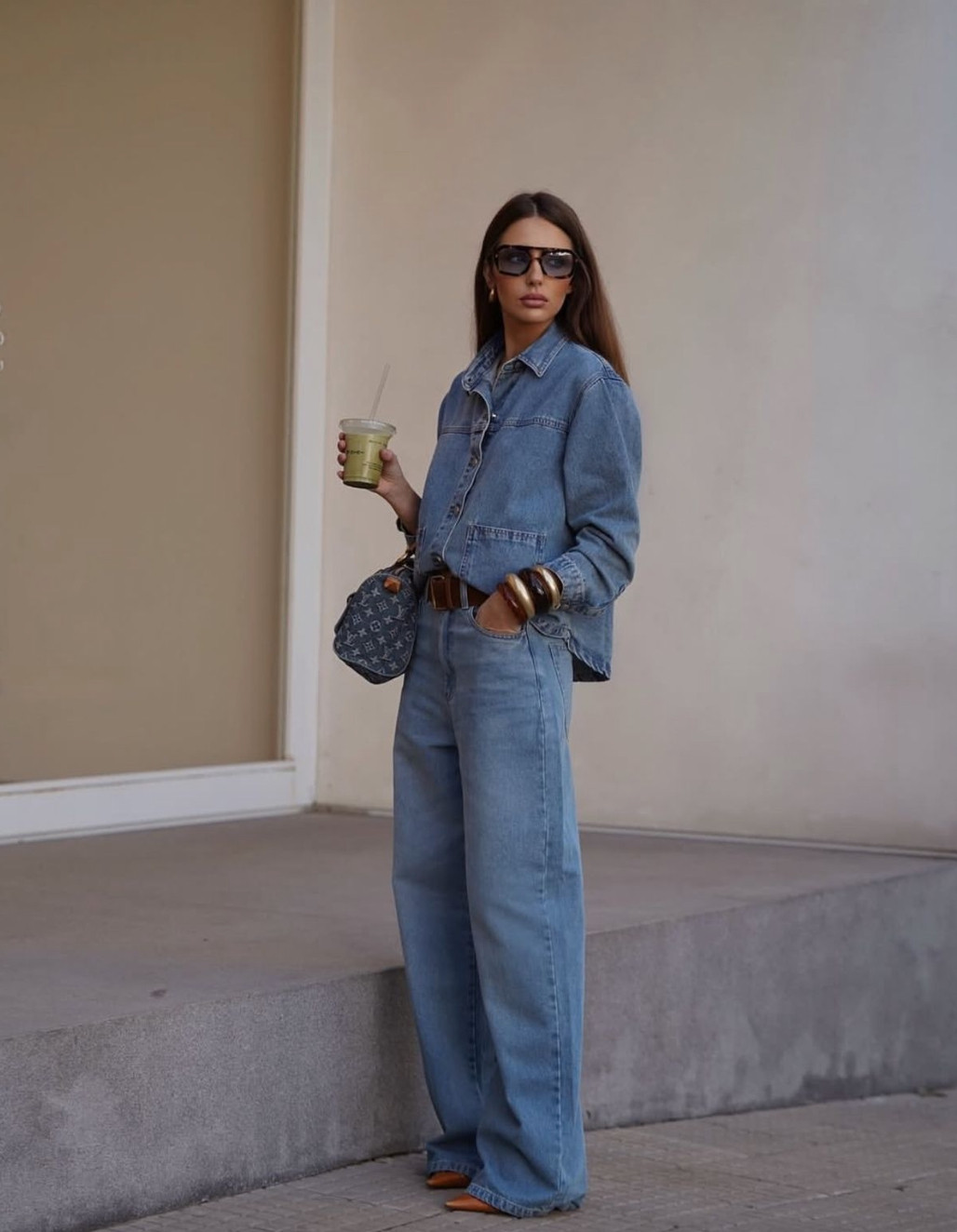 This denim-on-denim outfit proves that classic pieces can create an effortlessly cool everyday look.
Structured denim, warm leather accessories, and oversized sunglasses bring a modern edge to this timeless outfit formula. 

 #LTKdayinmylife #LTKootd