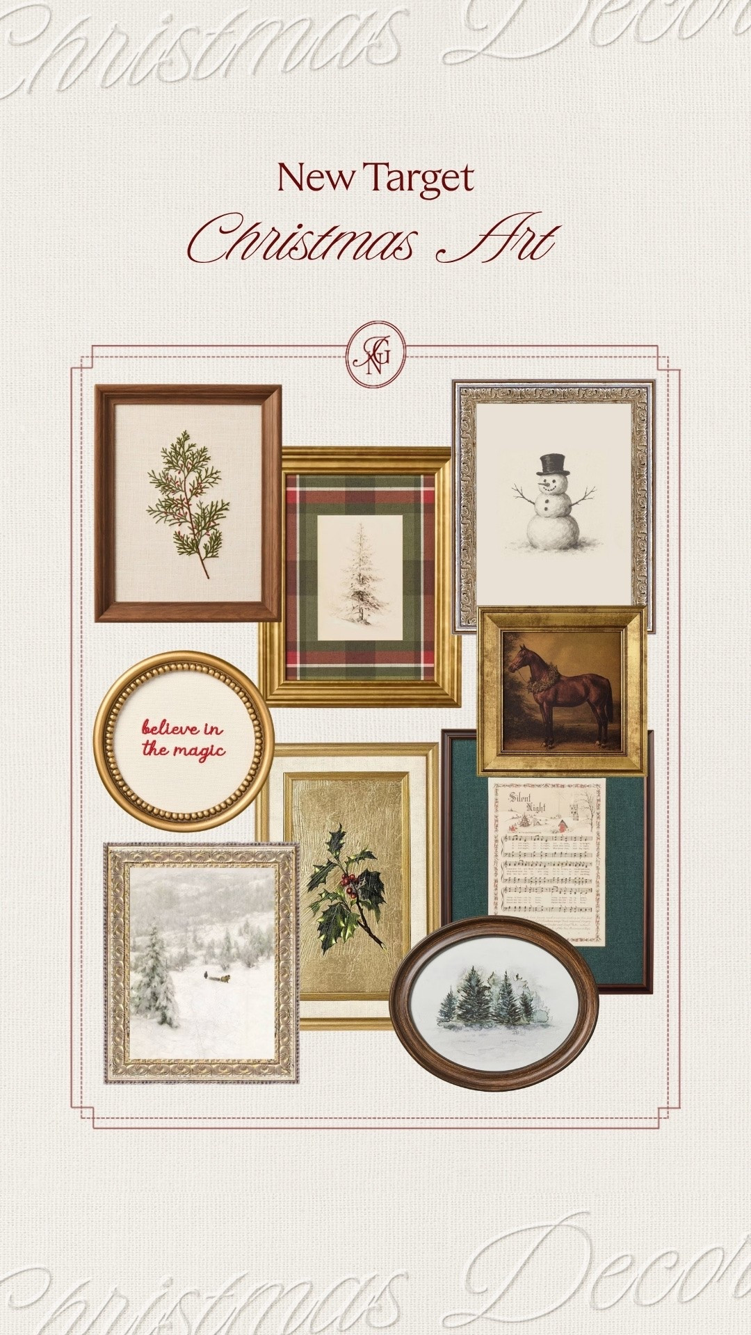 Christmas art with a collected, heirloom feel. 🎄 Warm wood and gold frames bring timeless charm to a Christmas gallery wall, styled shelf or layered mantel.

#hearthandhand #targetchristmas #christmasart #holidaywallart #framedart #vintageinspireddecor #christmasgallerywall #manteldecor #shelfstyling #timelesschristmas 

 #LTKSeasonal #LTKHome