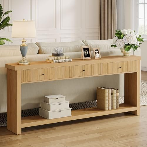 Tribesigns 70.9 inch Console Table with 3 Drawers, Extra Long Entryway Table, Wood Sofa Table Oak... | Amazon (US)