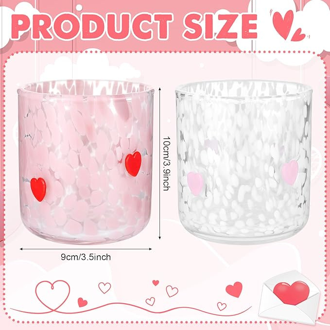 Booson 2 Pcs Heart Icon Juice Glasses Valentine's Day Stemless Glass Cups 14oz Pink Red Heart Jui... | Amazon (US)