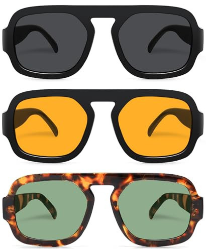 YMRFW Retro Square Aviator Sunglasses for Women Men 70s Vintage style Shades Trendy Flat Top UV Protection Sun Glasses | Amazon (US)