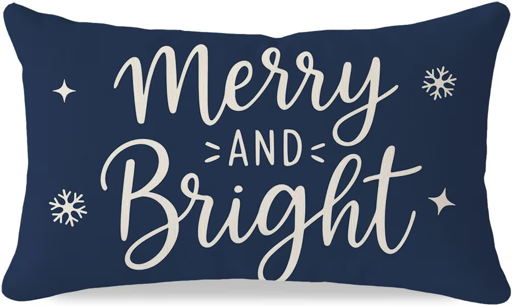 PANDICORN Merry & Bright Christmas Pillow Cover 12x20, Navy Blue Christmas Throw Pillow Case, Out... | Amazon (US)