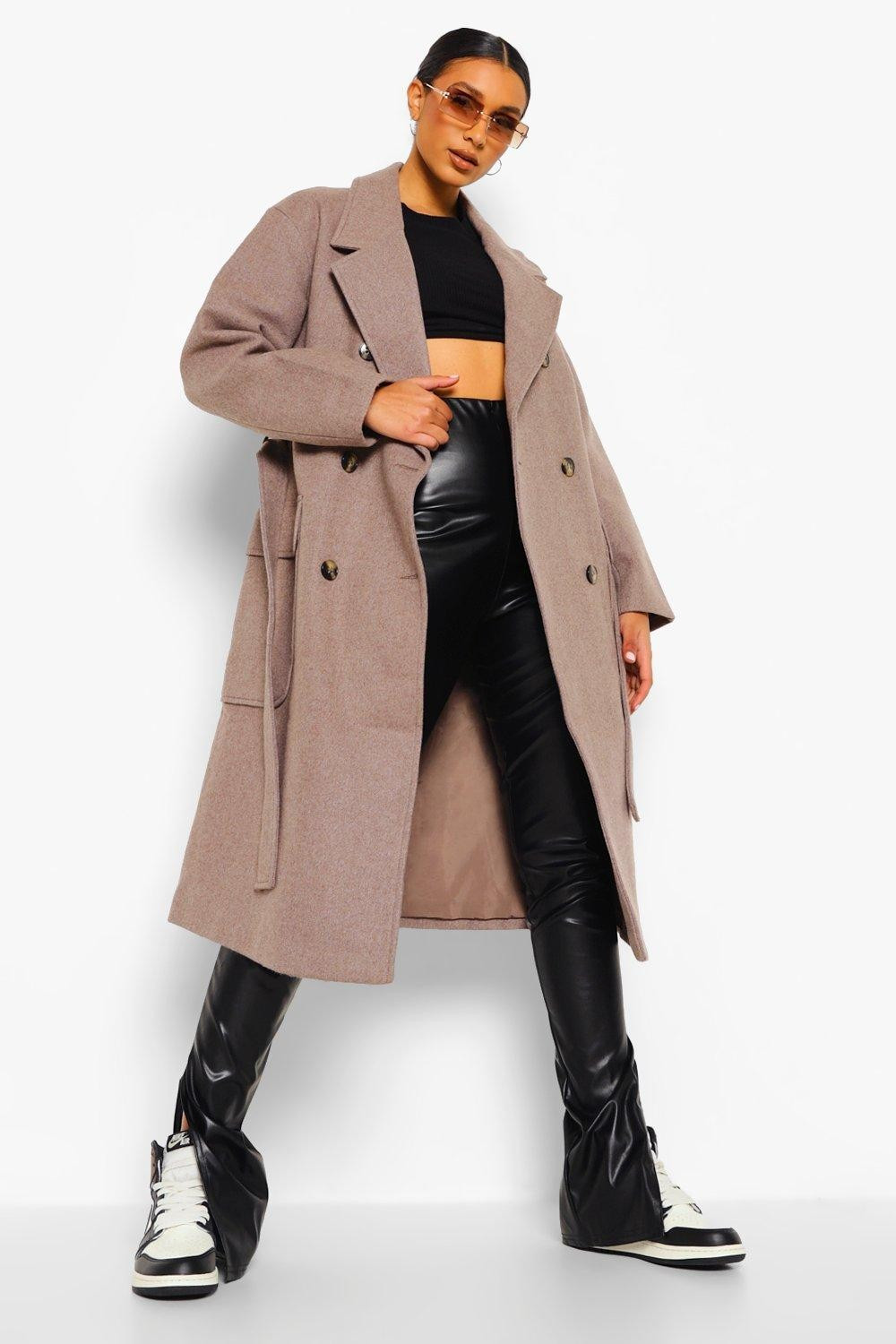 Herringbone Textured Boyfriend Wool Look Coat | Boohoo.com (UK & IE)