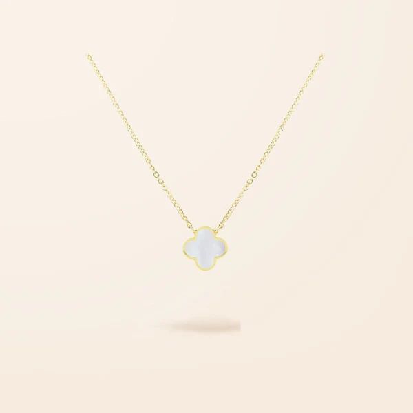 14K Gold Single Mini Mother of Pearl Clover Necklace | Van Der Hout Jewelry