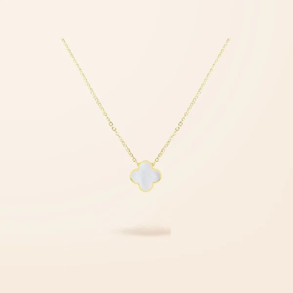14K Gold Single Mini Mother of Pearl Clover Necklace | Van Der Hout Jewelry