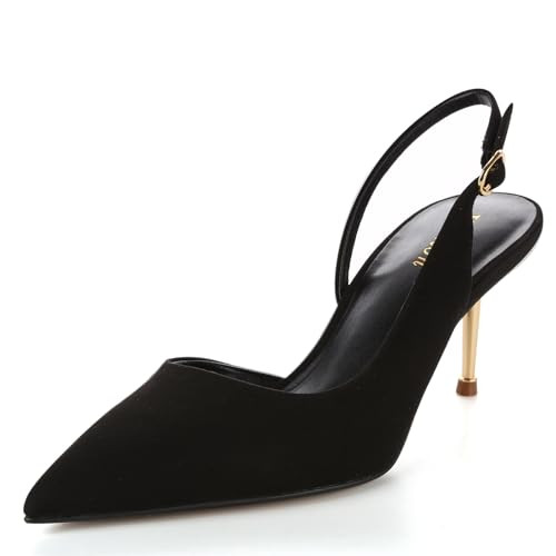 Closed Toe Slingback Heels Wedding High Stiletto Heel for Women 3.3 Inch Ankle Strap Pointed Toe ... | Amazon (US)