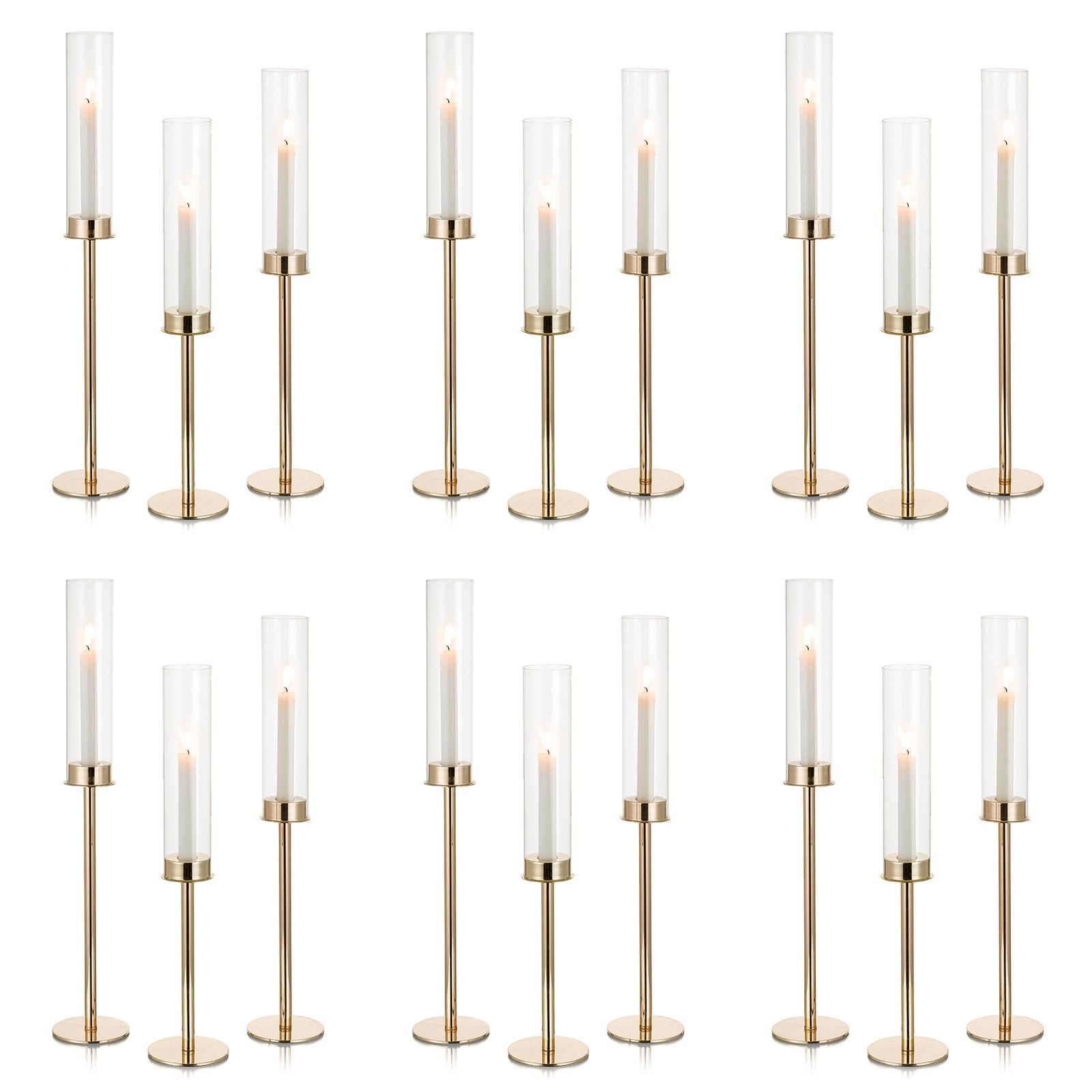 NUPTIO Candle Holders for Table Centerpiece: 18 Pcs 23.6 & 21.7 & 19.7 in Tall Gold Hurricane Can... | Amazon (US)