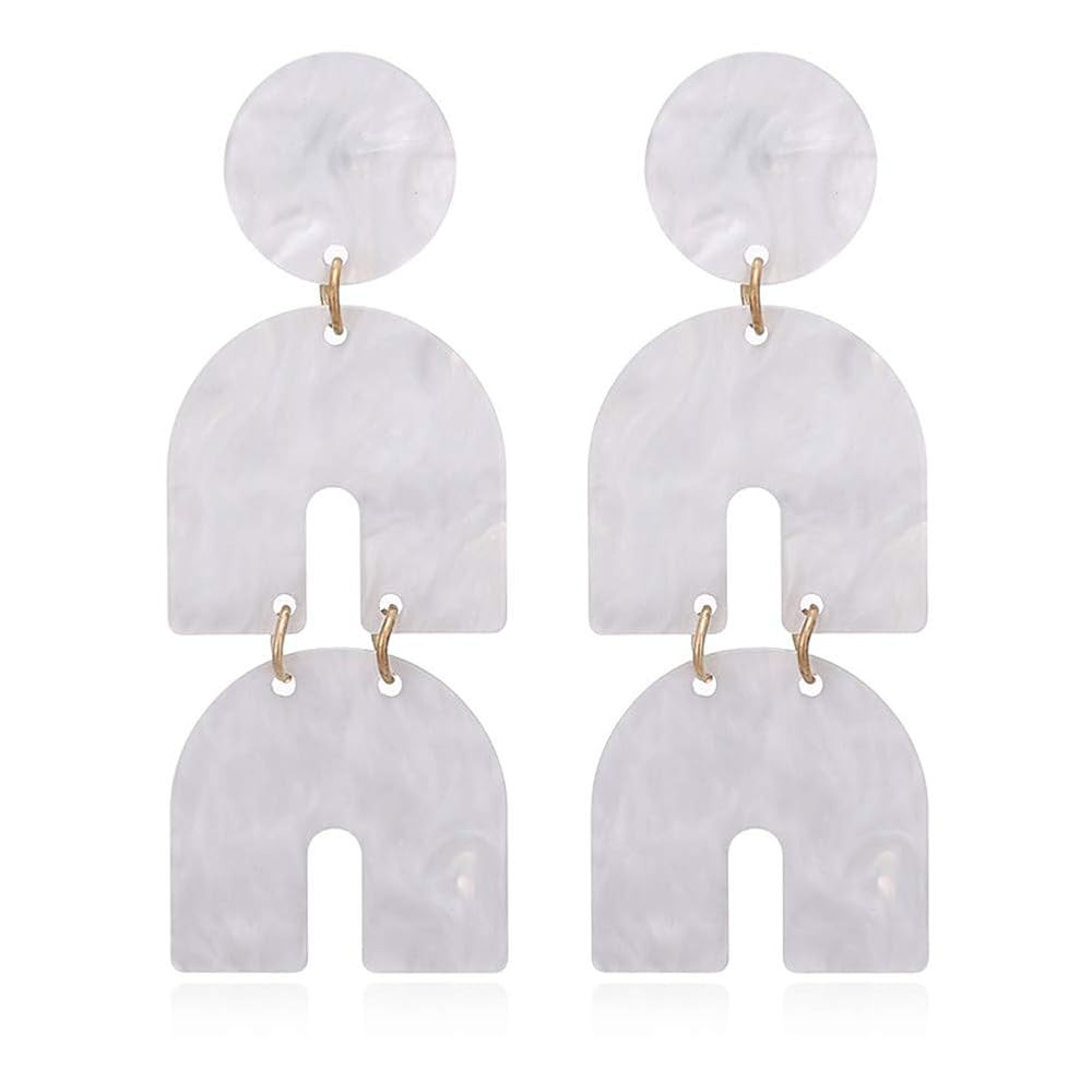 White Statement Earrings for Women Trendy Horseshoe Acrylic Dangle Earrings Statement Acetic Acid... | Amazon (US)