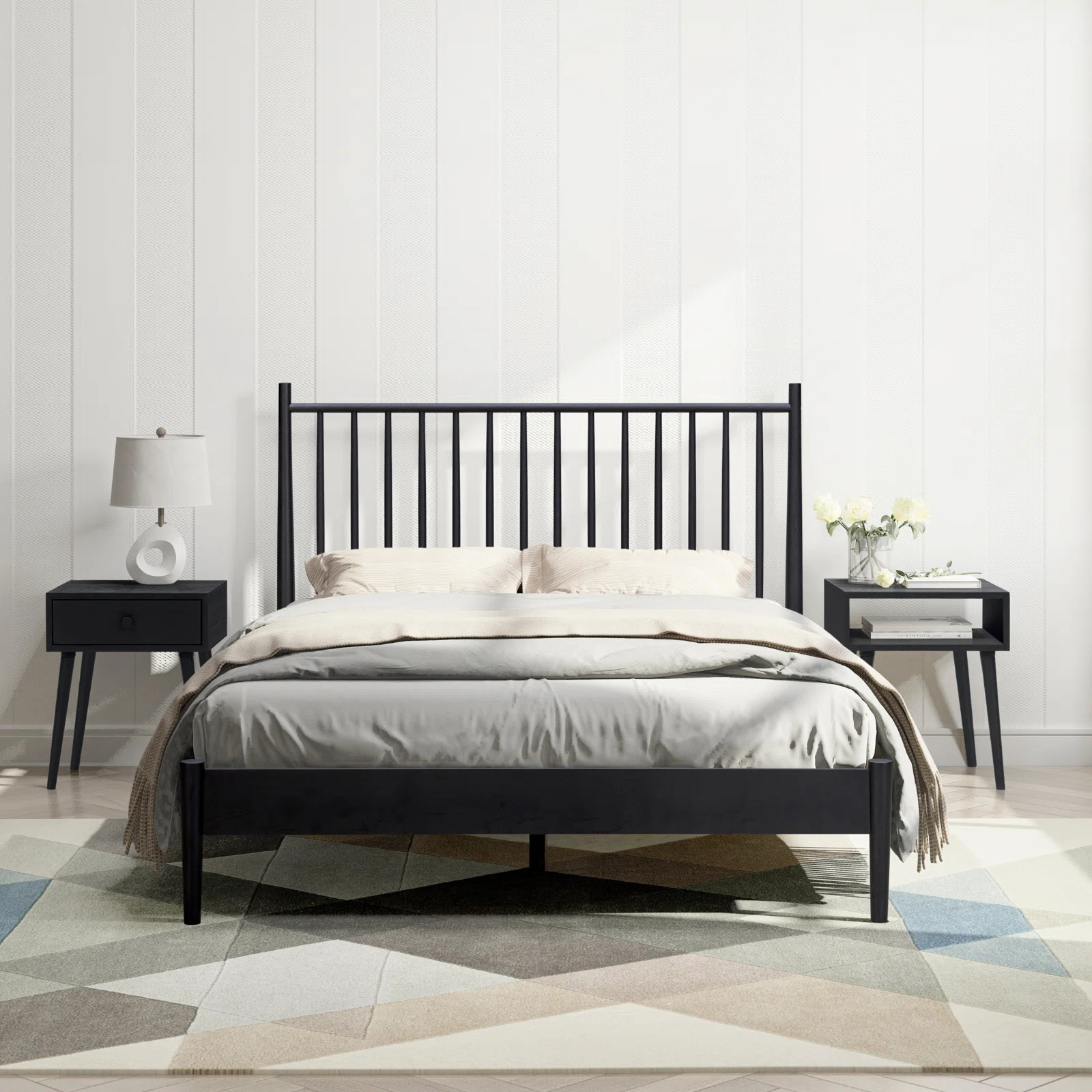 Inno Solid Wood Bed Frame with Spindle Headboard and Silent Slats, 1000 lb Capacity | Wayfair North America