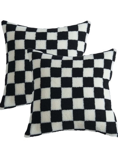 1pc Checkerboard Pattern Decorative Throw Pillow Case, Modern Microfiber Cushion Cover For Living... | SHEIN