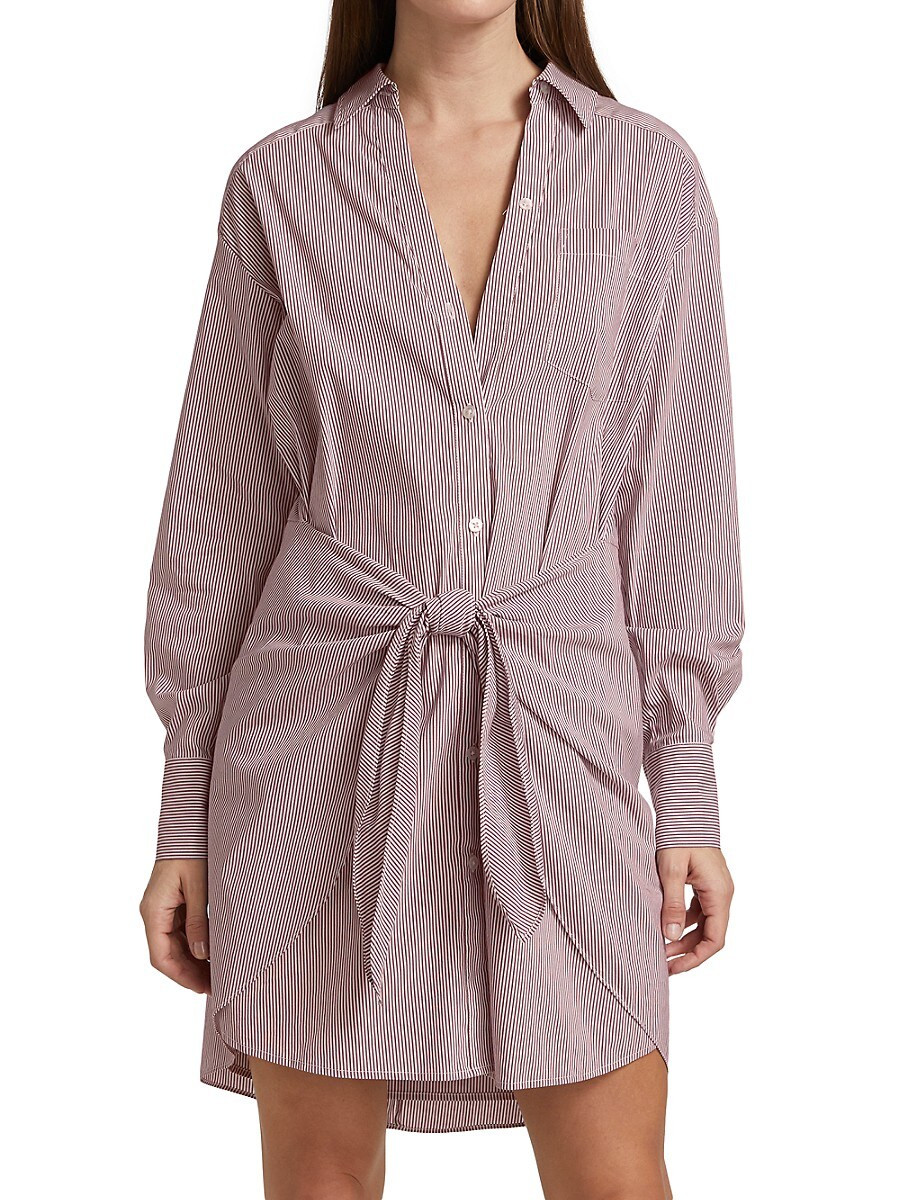 Veronica Beard Roanoke Cotton-Blend Striped Shirtdress - Wine - Size 16 | Saks Fifth Avenue OFF 5TH