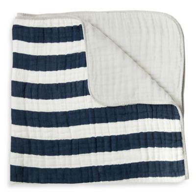 Little Unicorn Stripe Cotton Muslin Quilt in Navy | buybuy BABY